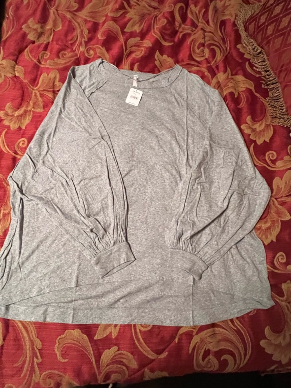 Free People Movement Long Sleeve Pullover Top  LARGE OVERSIZED HEATHER GRAY NWT